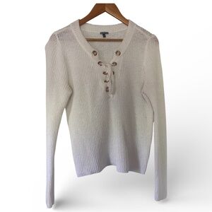 Charlotte Russe White Lace-Up Knit Sweater – Size M